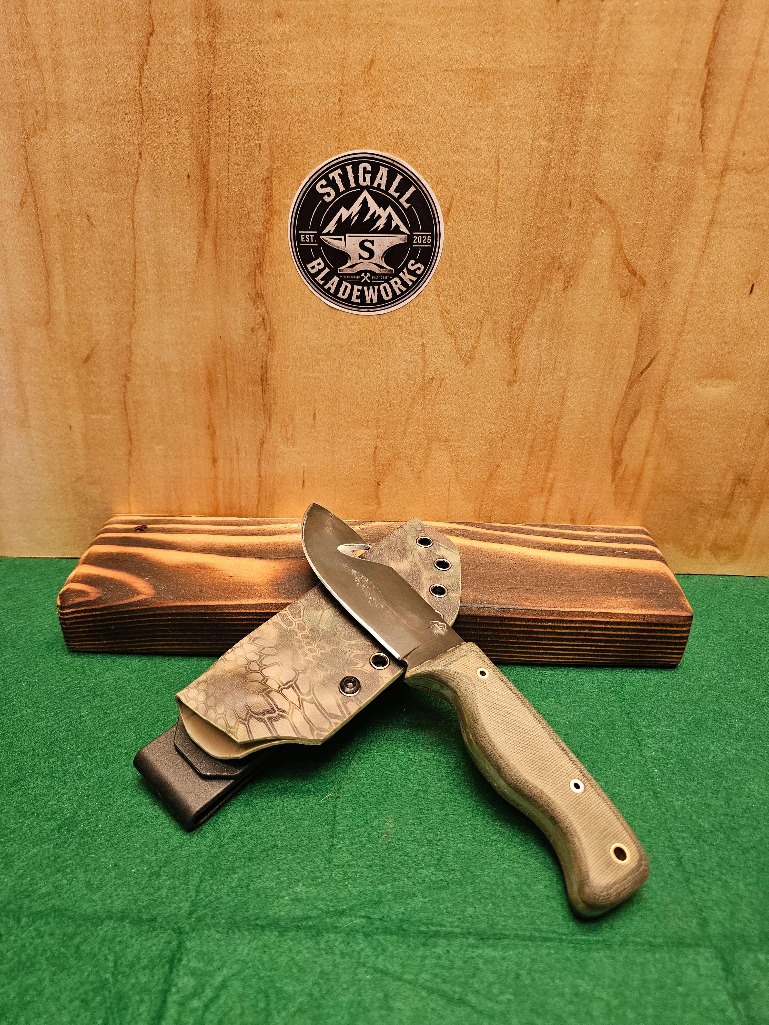Feral Hog Skinner — hand-forged hunter knife in 80CrV2 with a Burlap Micarta w/G10 Liner handle by Stigall Bladeworks