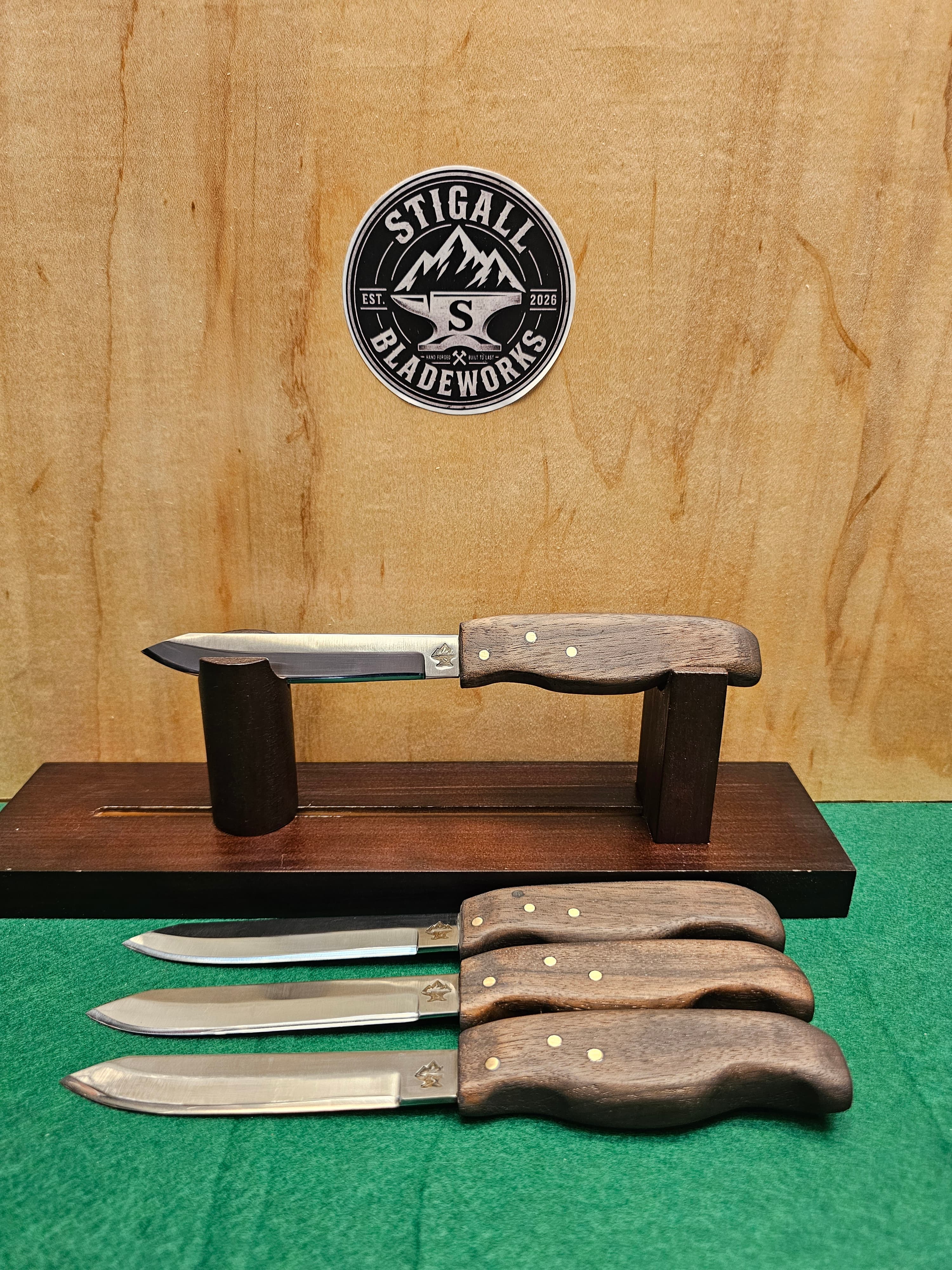 Steak Knife Set — hand-forged kitchen knife in 1084 with a Black Walnut handle by Stigall Bladeworks
