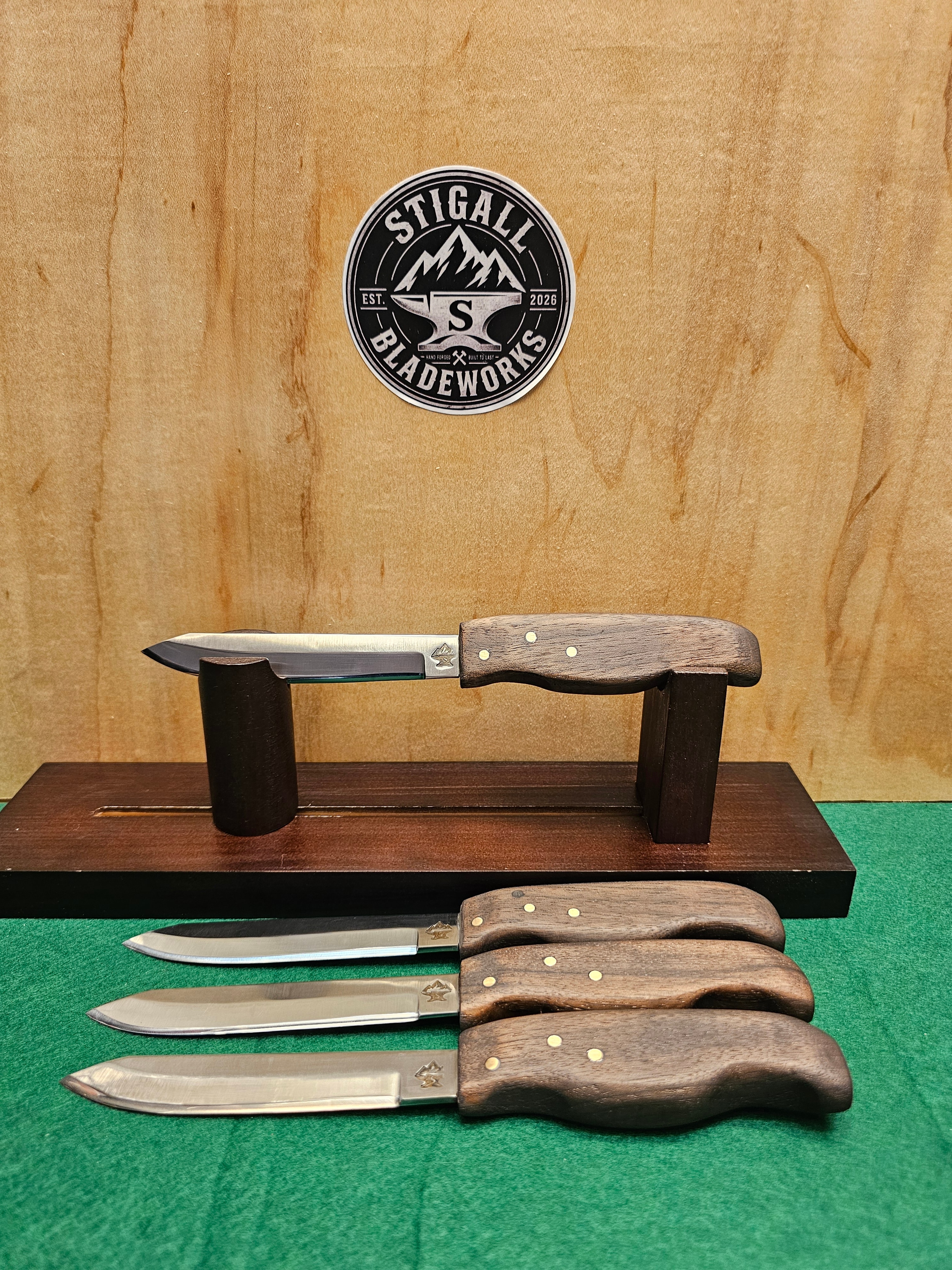 Steak Knife Set — hand-forged kitchen knife in 1084 with a Black Walnut handle by Stigall Bladeworks
