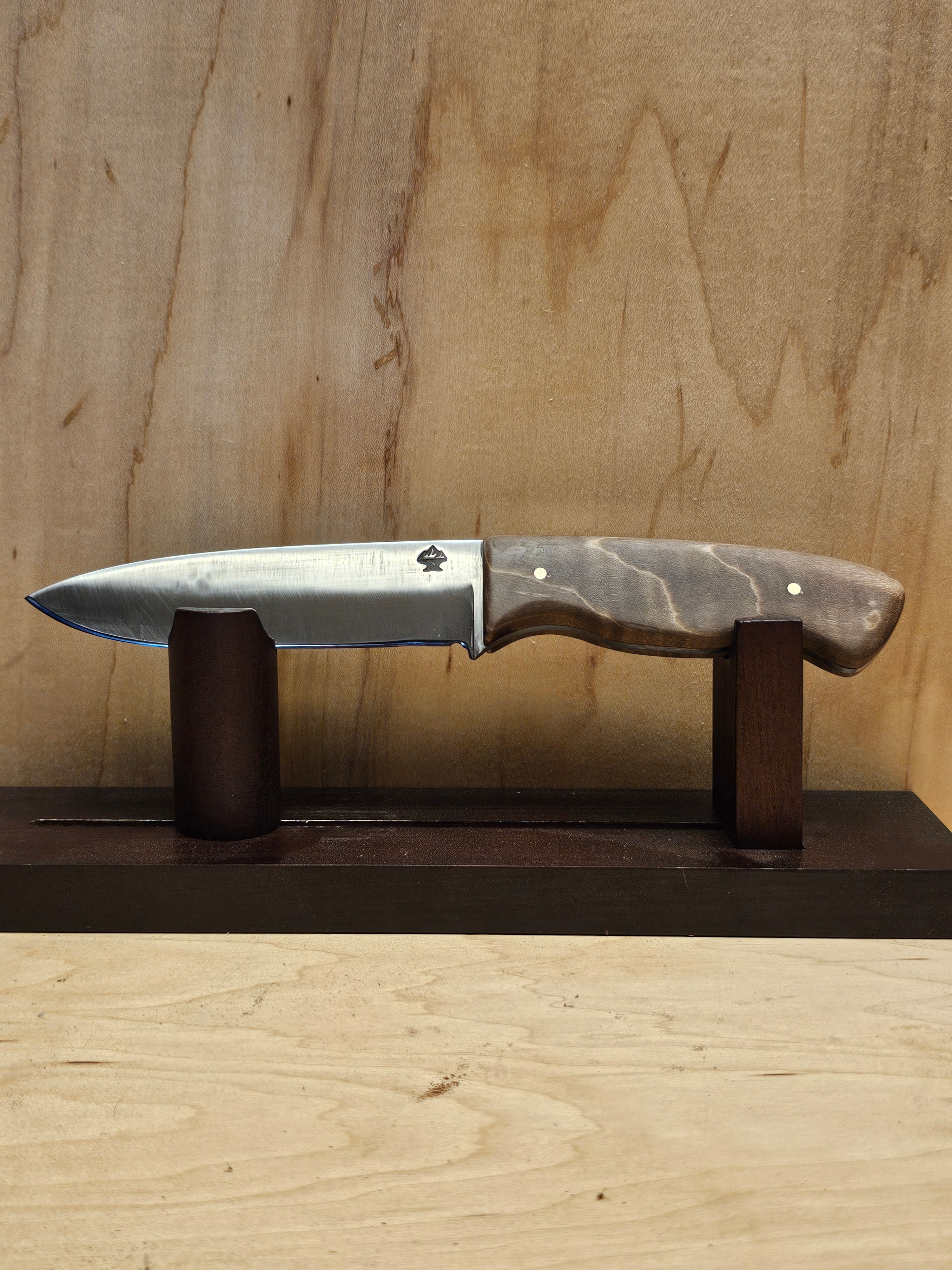 Spearpoint Belt Knife — hand-forged camp knife knife in 1084 with a Stabilized Curly Maple handle by Stigall Bladeworks